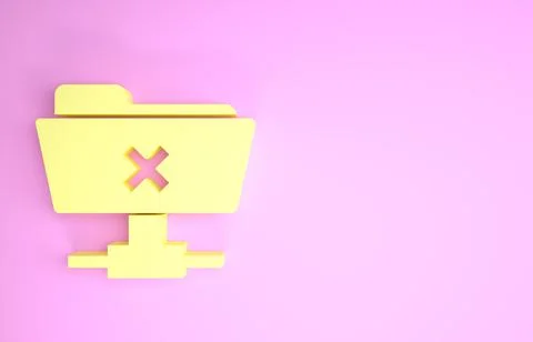 Yellow FTP cancel operation icon isolated on pink background. Software update 스톡 일러스트