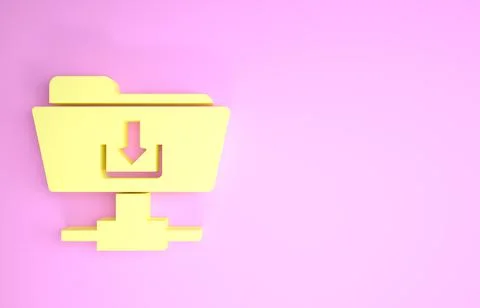 Yellow FTP folder download icon isolated on pink background. Software update, Illustrazione stock
