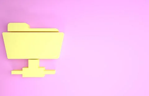 Yellow FTP folder icon isolated on pink background. Software update, transfer Illustrazione stock