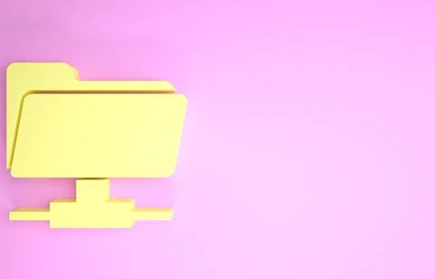 Yellow FTP folder icon isolated on pink background. Software update, transfer Stock Illustration