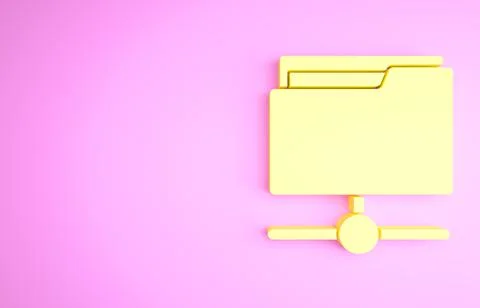 Yellow FTP folder icon isolated on pink background. Software update, transfer Stock Illustration