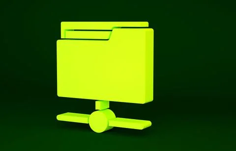 Yellow FTP folder icon isolated on green background. Software update, transfe Stock Illustration