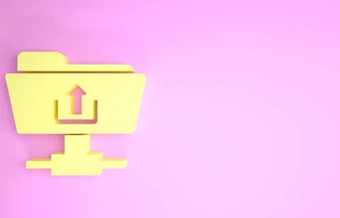 Yellow FTP folder upload icon isolated on pink background. Software update, t イラスト素材