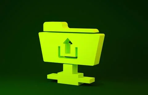 Yellow FTP folder upload icon isolated on green background. Software update,  Stock Illustration