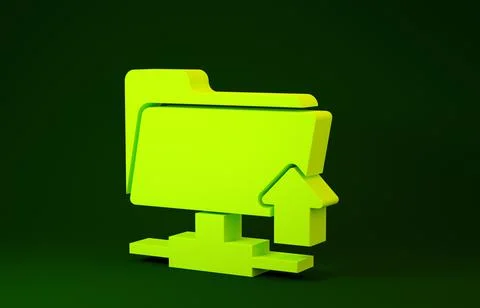 Yellow FTP folder upload icon isolated on green background. Software update,  Stock Illustration