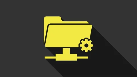 Yellow FTP settings folder icon isolated on grey background. Software update Stock Footage 147692876