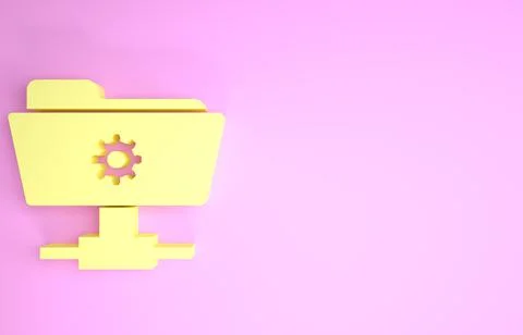 Yellow FTP settings folder icon isolated on pink background. Software update, Stock Illustration