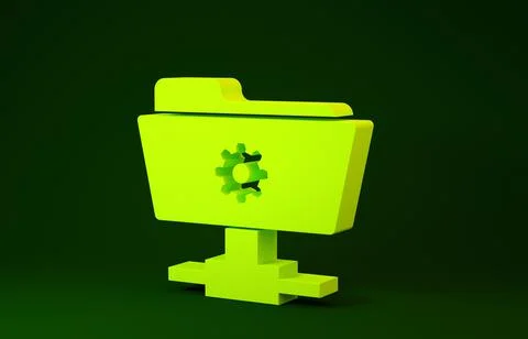 Yellow FTP settings folder icon isolated on green background. Software update Stock Illustration