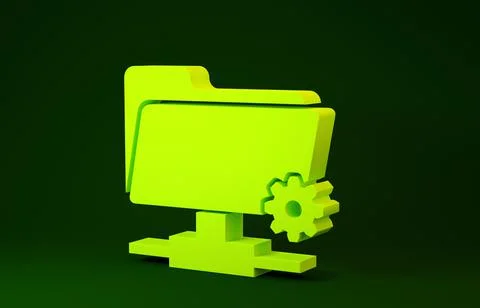 Yellow FTP settings folder icon isolated on green background. Software update Stock Illustration