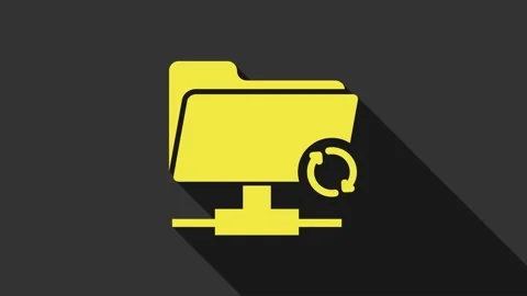 Yellow FTP sync refresh icon isolated on grey background. Software update Stock Footage 147692872