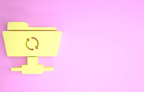 Yellow FTP sync refresh icon isolated on pink background. Software update, tr Stock Illustration