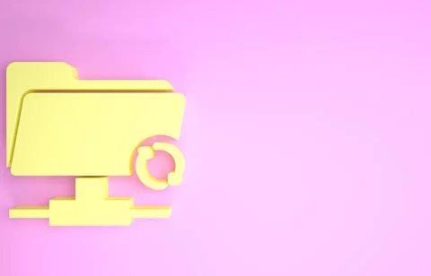 Yellow FTP sync refresh icon isolated on pink background. Software update, tr Illustrazione stock