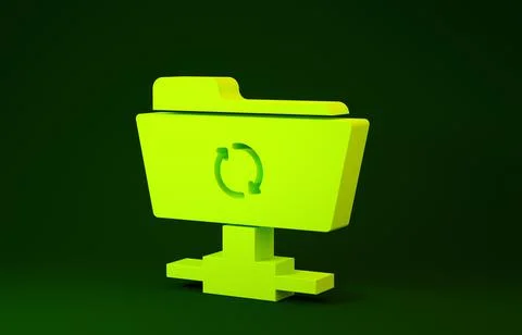 Yellow FTP sync refresh icon isolated on green background. Software update, t Stock Illustration