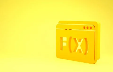 Yellow Function mathematical symbol icon isolated on yellow background. Minim Illustrazione stock
