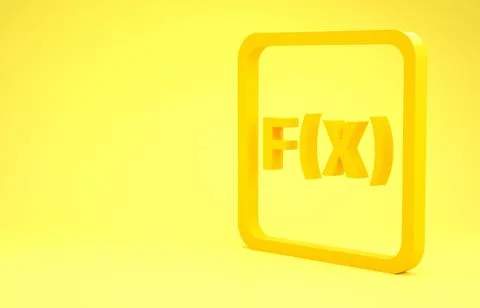 Yellow Function mathematical symbol icon isolated on yellow background. Minim Stock Illustration
