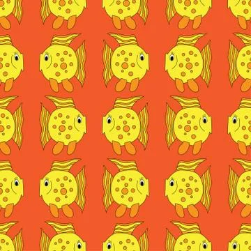 Yellow funny fish seamless pattern Stock Illustration