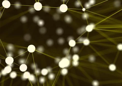 Yellow futuristic abstract network nodes background. Technology and Science.. Stock Illustration