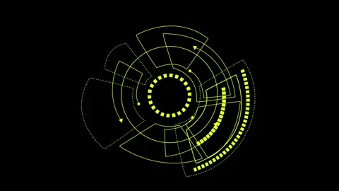 Yellow futuristic hud interface animation with rotating circular data displ.. Stock Footage 337364079