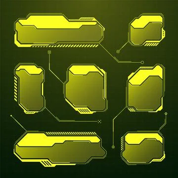 Yellow futuristic HUD, UI elements. Sci-fi user interface text boxes, callouts イラスト素材