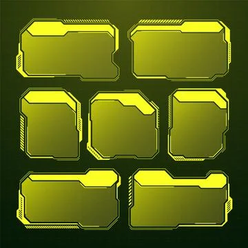 Yellow futuristic HUD, UI elements. Sci-fi user interface text boxes, callouts 스톡 일러스트