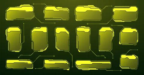 Yellow futuristic HUD, UI elements. Sci-fi user interface text boxes, callouts Illustrazione stock