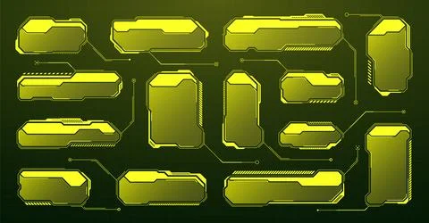 Yellow futuristic HUD, UI elements. Sci-fi user interface text boxes, callouts 스톡 일러스트