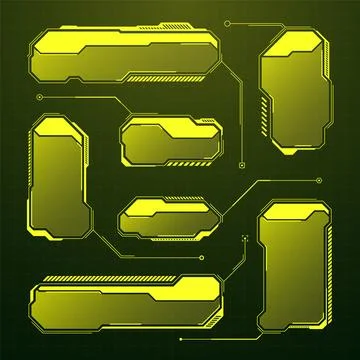 Yellow futuristic HUD, UI elements. Sci-fi user interface text boxes, callouts Illustrazione stock