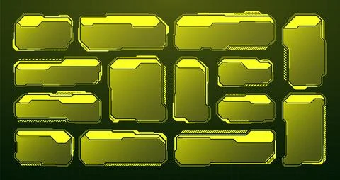 Yellow futuristic HUD, UI elements. Sci-fi user interface text boxes, callouts 库存插图
