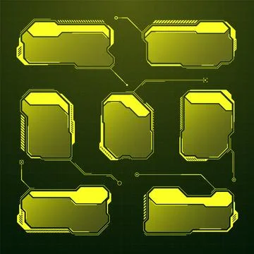 Yellow futuristic HUD, UI elements. Sci-fi user interface text boxes, callouts Illustrazione stock