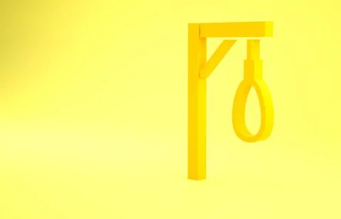 Yellow Gallows rope loop hanging icon isolated on yellow background. Rope tie Stock Illustration