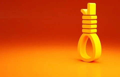 Yellow Gallows rope loop hanging icon isolated on orange background. Rope tie Stock Illustration