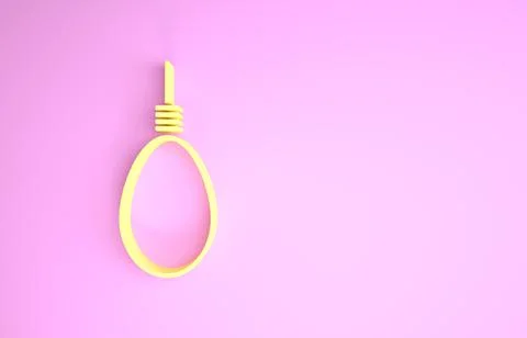 Yellow Gallows rope loop hanging icon isolated on pink background. Rope tied  Illustrazione stock