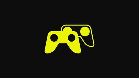 Yellow Game controller or joystick for game console icon isolated on black Stock Footage 233088720