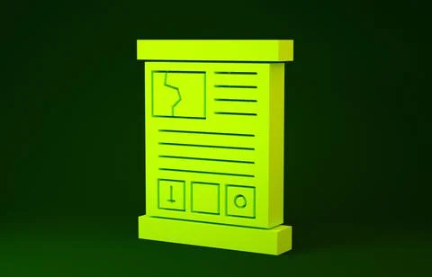 Yellow Game guide icon isolated on green background. User manual, instruction Stock Illustration