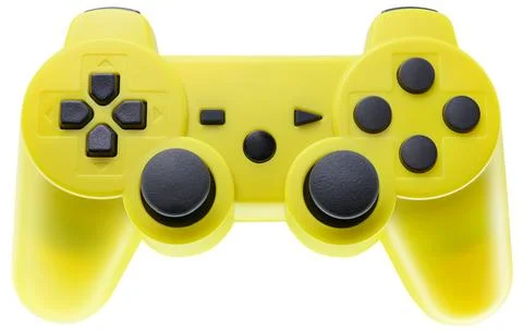 Yellow gaming controller isolated on white background. Stock Photos