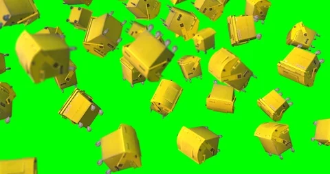 Yellow garbage cans falling Stock Footage 99269491