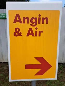 Yellow Gas Station Directional Sign for Air Water Entrance and Exit Stock Photos