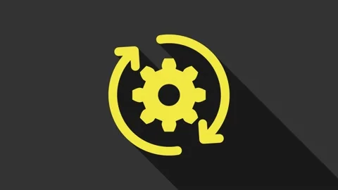 Yellow Gear and arrows as workflow concept icon isolated on grey background Stock Footage 147692608