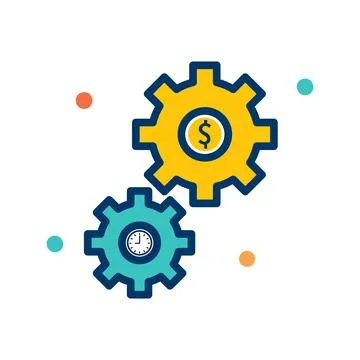 Yellow Gear with Dollar Sign Interlocking with Blue Clock Gear for Finance Stock Illustration