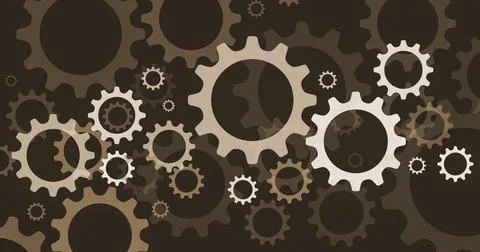 Yellow gears elements for dark cartoon background Illustrazione stock