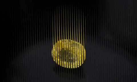 Yellow gemstone viewed through vertical fluted glass lines on black backgroun Stock Photos