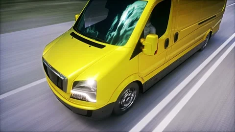 Yellow generic delivery van on highway. Very fast driving. Stock Footage 245354029