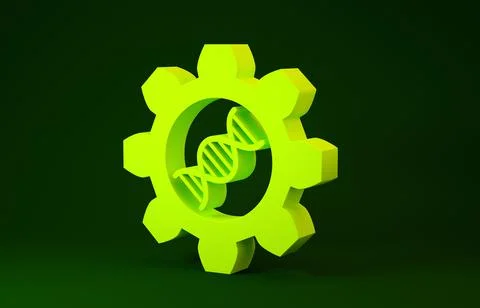 Yellow Genetic engineering icon isolated on green background. DNA analysis, g 스톡 일러스트