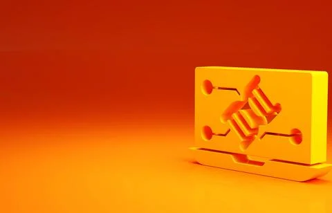Yellow Genetic engineering modification on laptop icon isolated on orange bac Stock Illustration