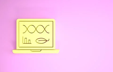 Yellow Genetic engineering modification on laptop icon isolated on pink backg Illustrazione stock