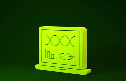 Yellow Genetic engineering modification on laptop icon isolated on green back 스톡 일러스트