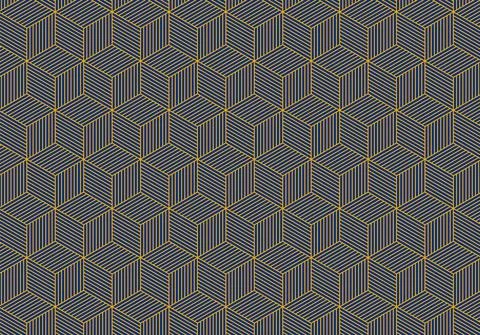 Yellow geometric cube pattern design over dark blue background Illustrazione stock