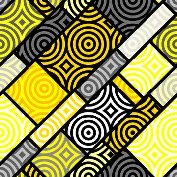 Yellow geometric pattern in a patchwork collage style. イラスト素材