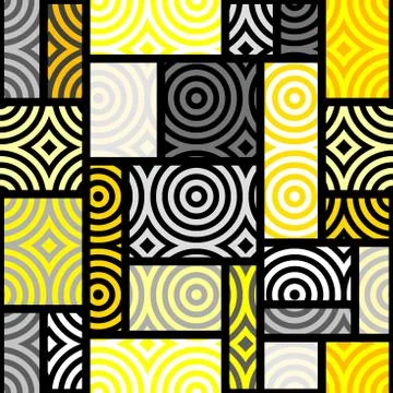 Yellow geometric pattern in a patchwork collage style. Stockillustratie
