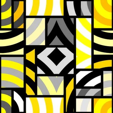 Yellow geometric pattern in a patchwork collage style. Stock Illustration